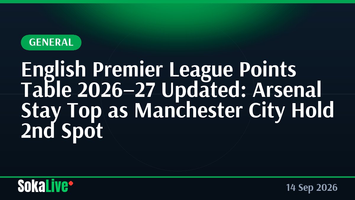 English Premier League Points Table 2026–27 Updated: Arsenal Stay Top as Manchester City Hold 2nd Spot