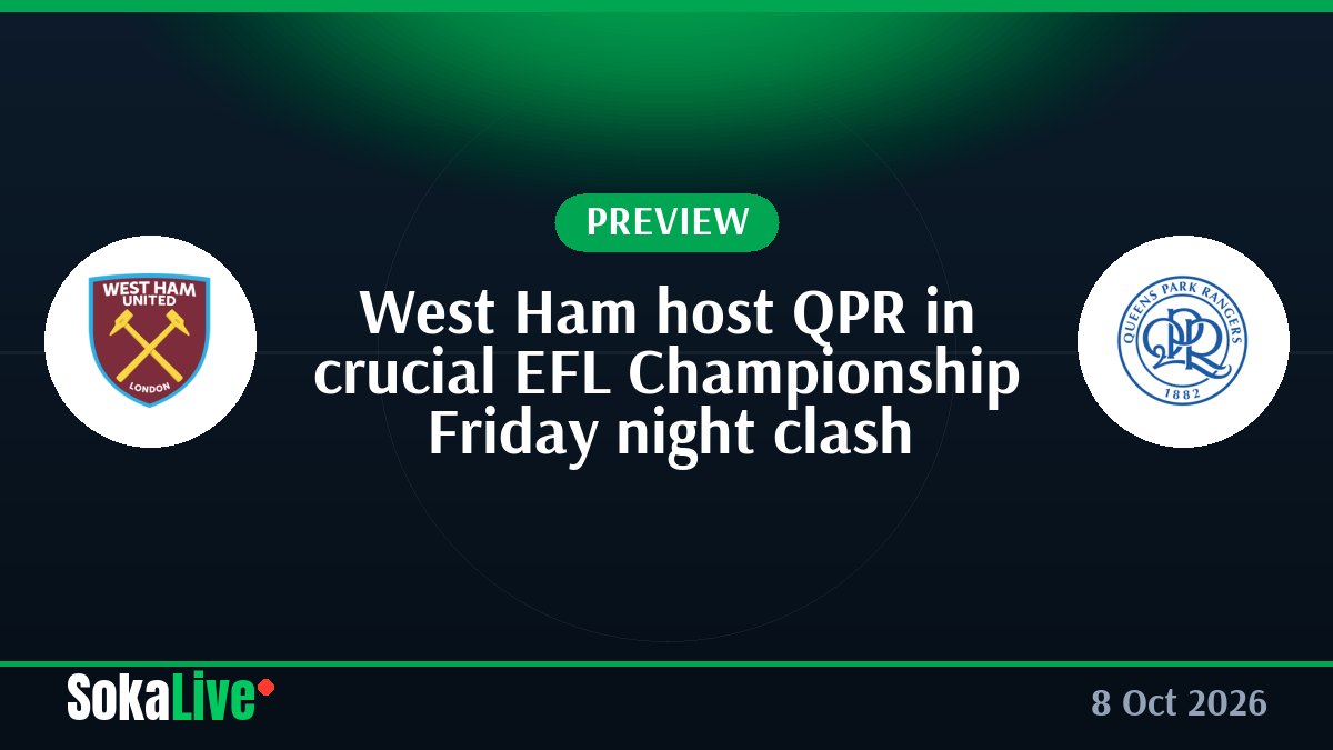 West Ham host QPR in crucial EFL Championship Friday night clash
