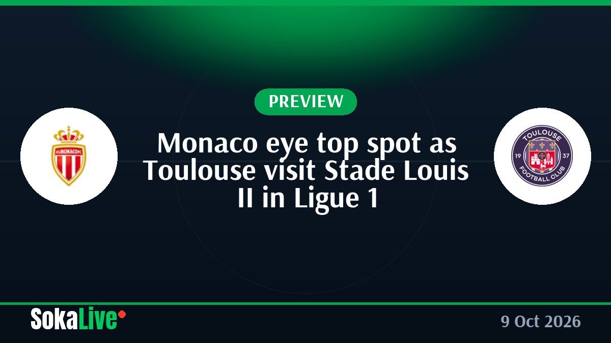 Monaco eye top spot as Toulouse visit Stade Louis II in Ligue 1