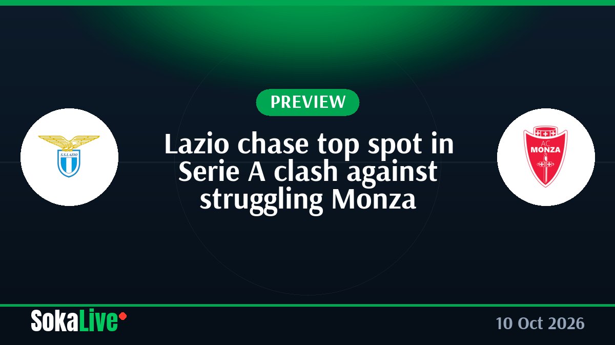 Lazio chase top spot in Serie A clash against struggling Monza
