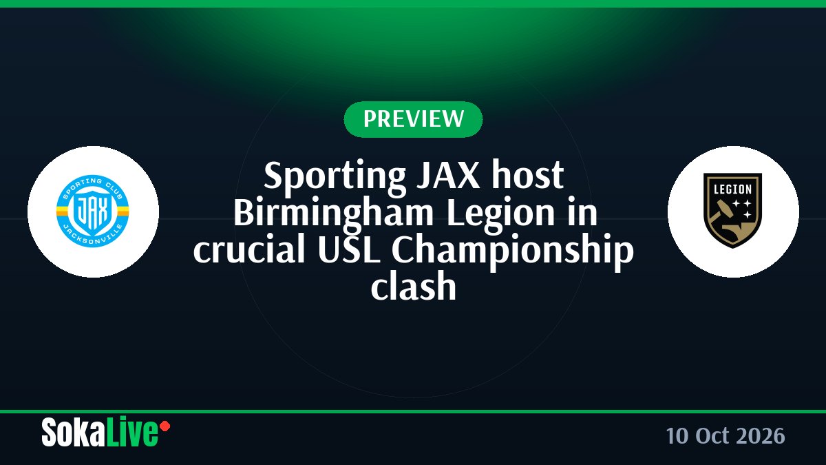 Sporting JAX host Birmingham Legion in crucial USL Championship clash
