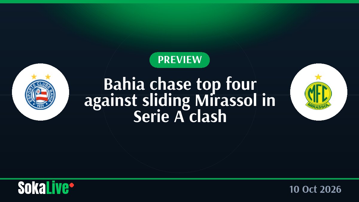 Bahia chase top four against sliding Mirassol in Serie A clash