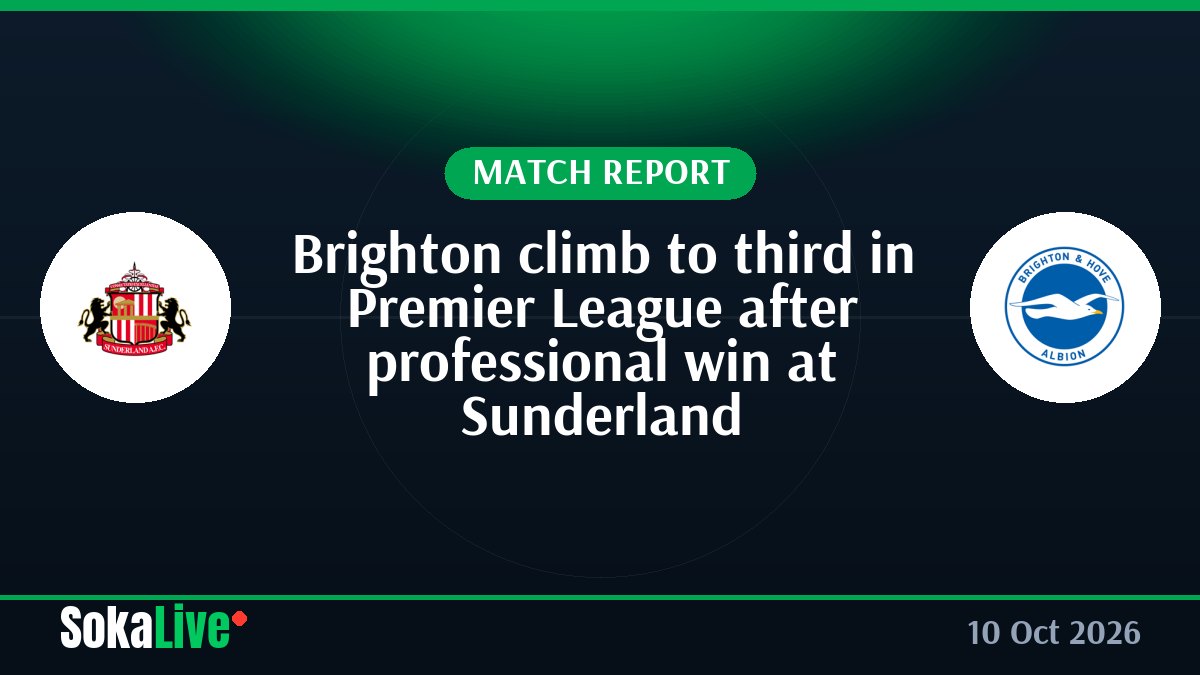 Brighton climb to third in Premier League after professional win at Sunderland