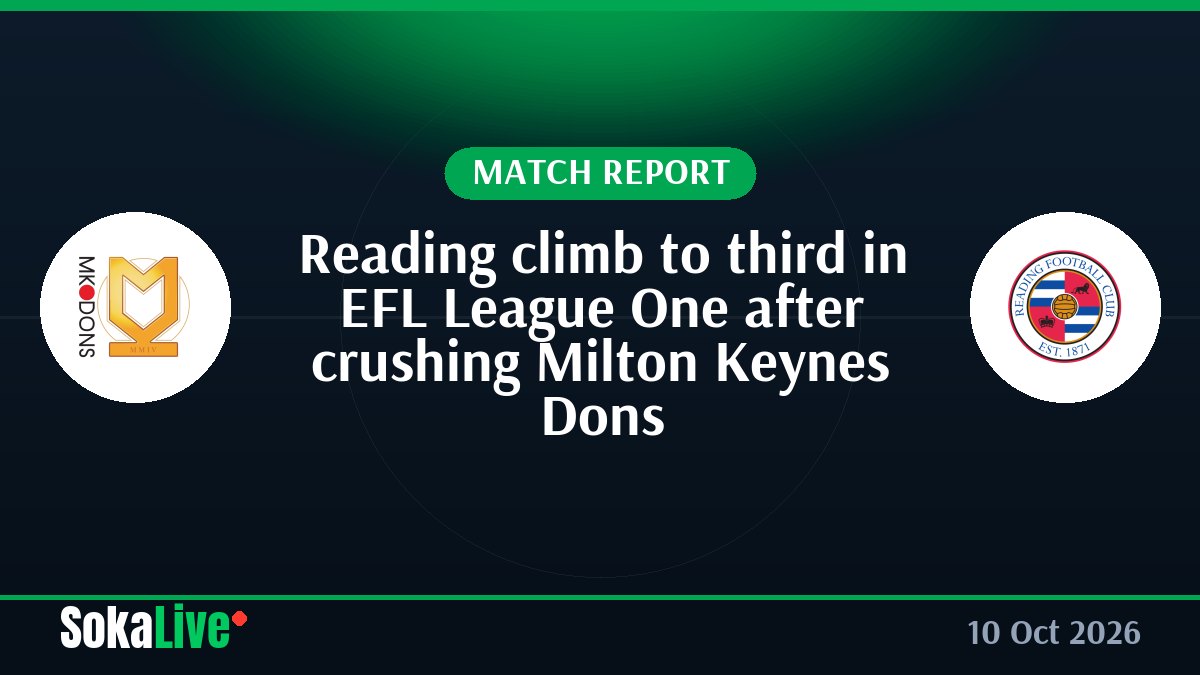 Reading climb to third in EFL League One after crushing Milton Keynes Dons
