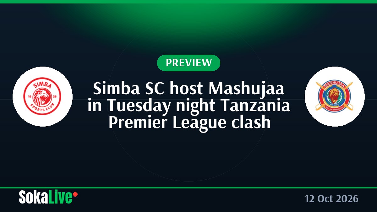 Simba SC host Mashujaa in Tuesday night Tanzania Premier League clash
