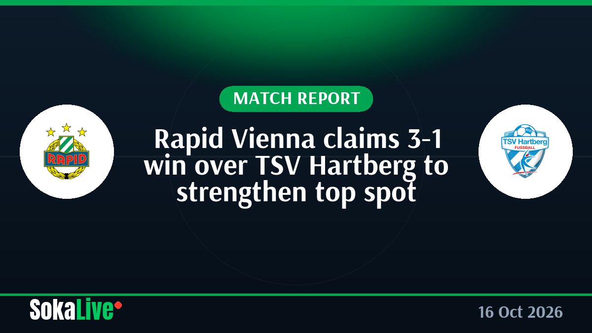 Rapid Vienna claims 3-1 win over TSV Hartberg to strengthen top spot