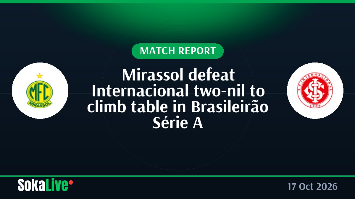 Mirassol defeat Internacional two-nil to climb table in Brasileirão Série A