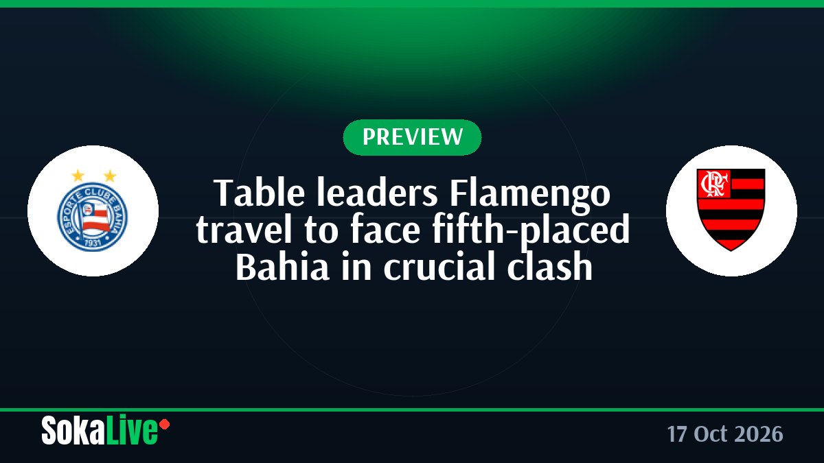 Table leaders Flamengo travel to face fifth-placed Bahia in crucial clash