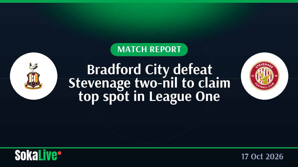Bradford City defeat Stevenage two-nil to claim top spot in League One