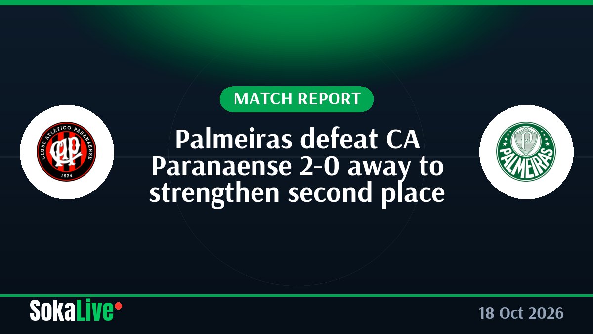Palmeiras defeat CA Paranaense 2-0 away to strengthen second place