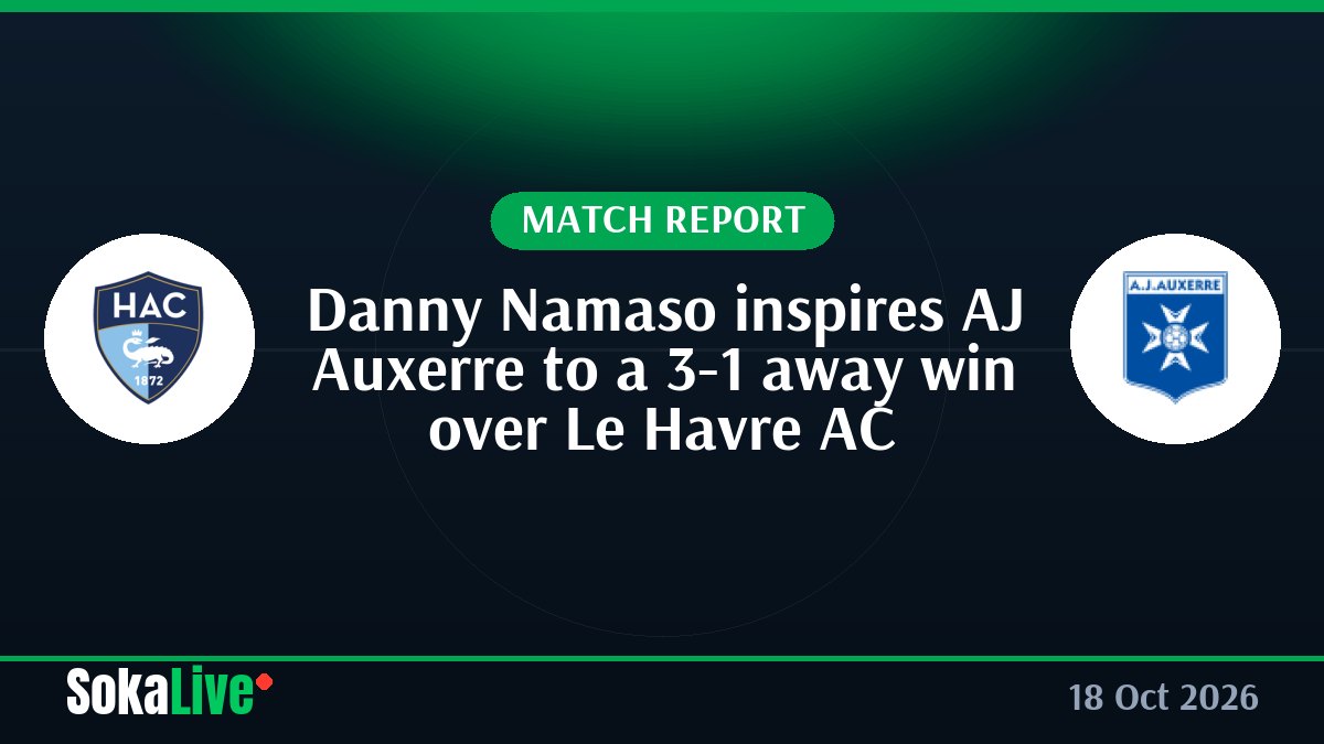 Danny Namaso inspires AJ Auxerre to a 3-1 away win over Le Havre AC